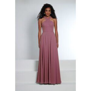 Long Chiffon Halter Bridesmaid Dress with Pockets. Size 12. Mauve